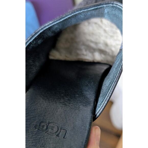 UGG 100490 Women's Leather & Wool Black Clogs Shoes Wood Mules Sz 8 US - Picture 7 of 11